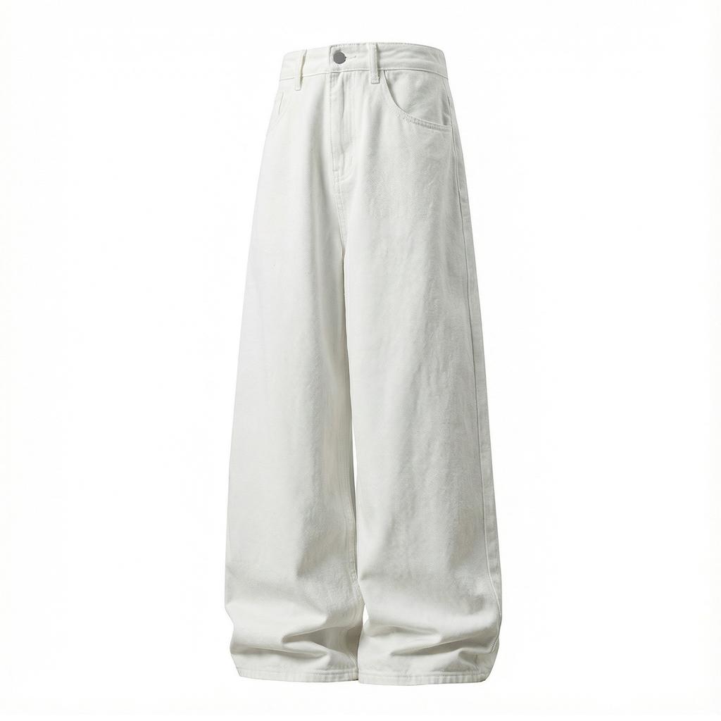 Men Loose Straight Cleanfit Denim Jeans Retro Casual Embroidered Long Pants