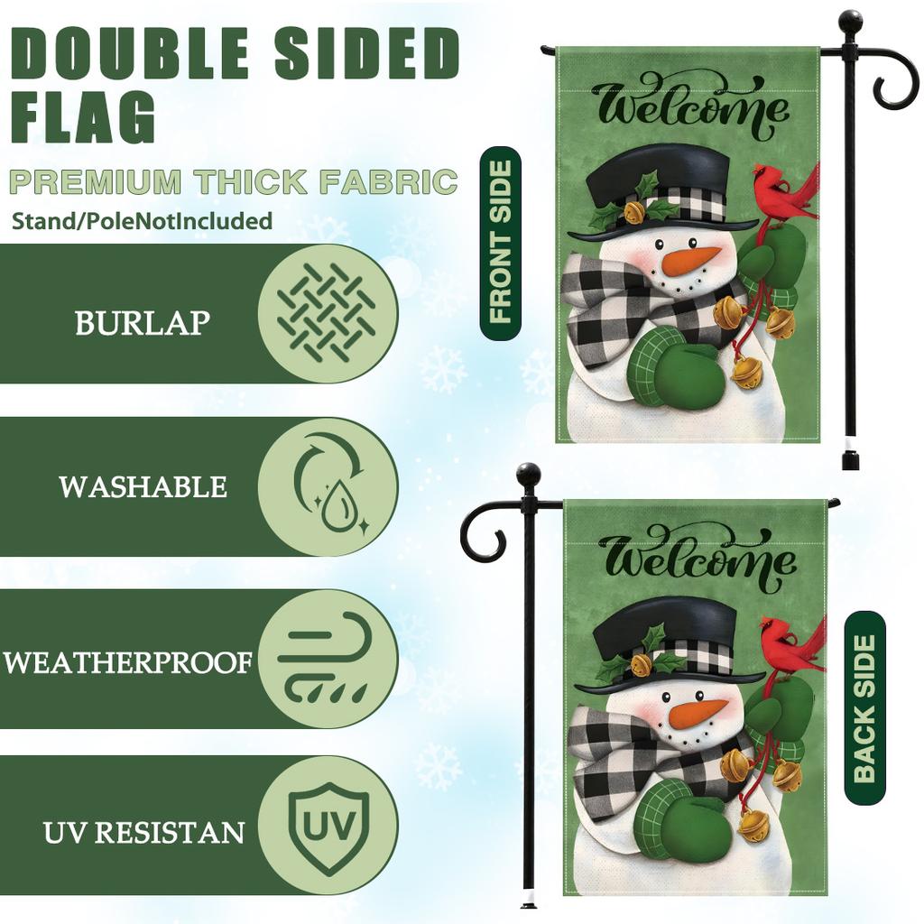 Christmas Snowman Garden Flag 12x18 Inch Double Sided for Courtyard Outdoor Welcome Flag Decoration (Excluding Flagpole)