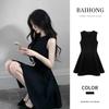Black Hepburn Style Beautiful Sleeveless Dress Summer Wear Summer Small Black Dress Beautiful Pinched Waist Short Skirt