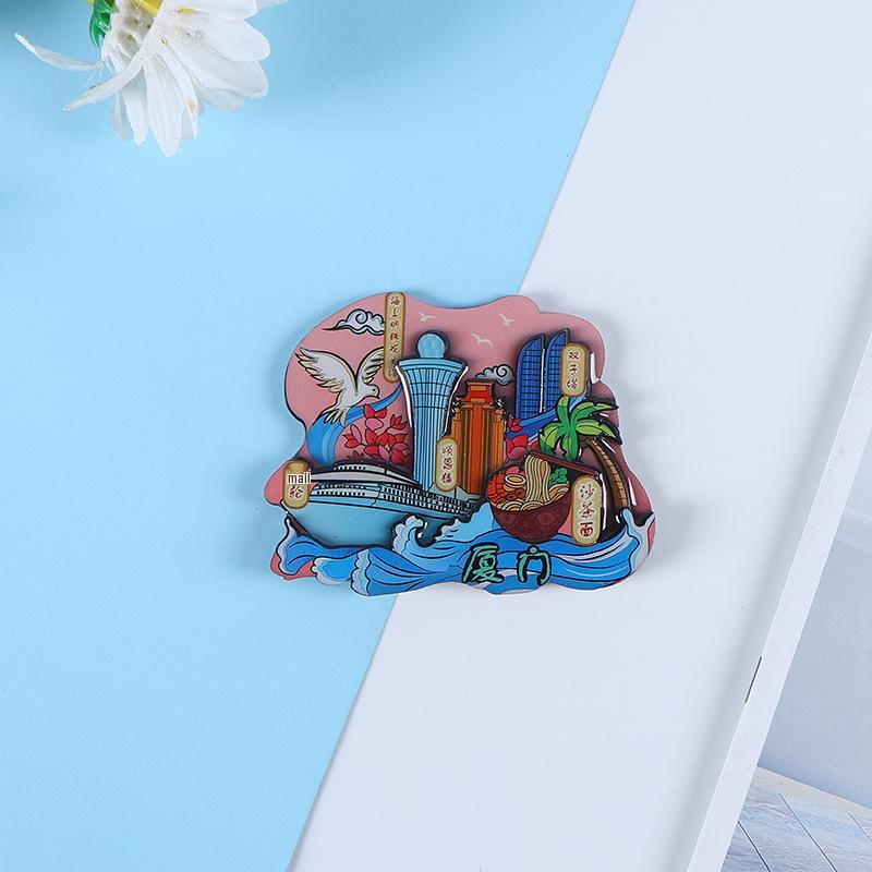 National City Scenic Cartoon Holz-Epoxid-Kühlschrankmagnet