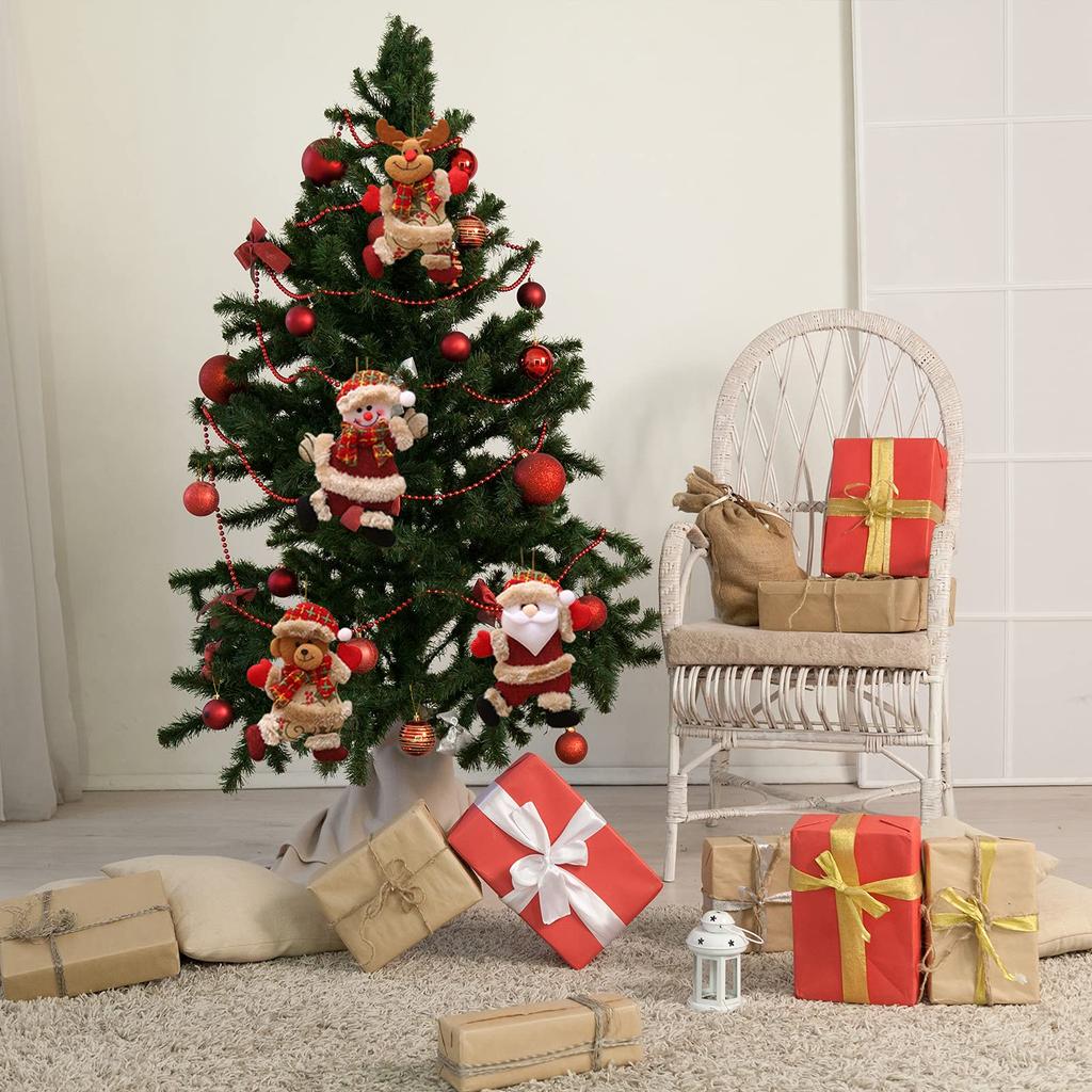 4 Pcs Christmas Plush Ornaments, Xmas Hanging Decoration Santa Clause Snowman Reindeer Bear Doll Christmas Tree Ornaments