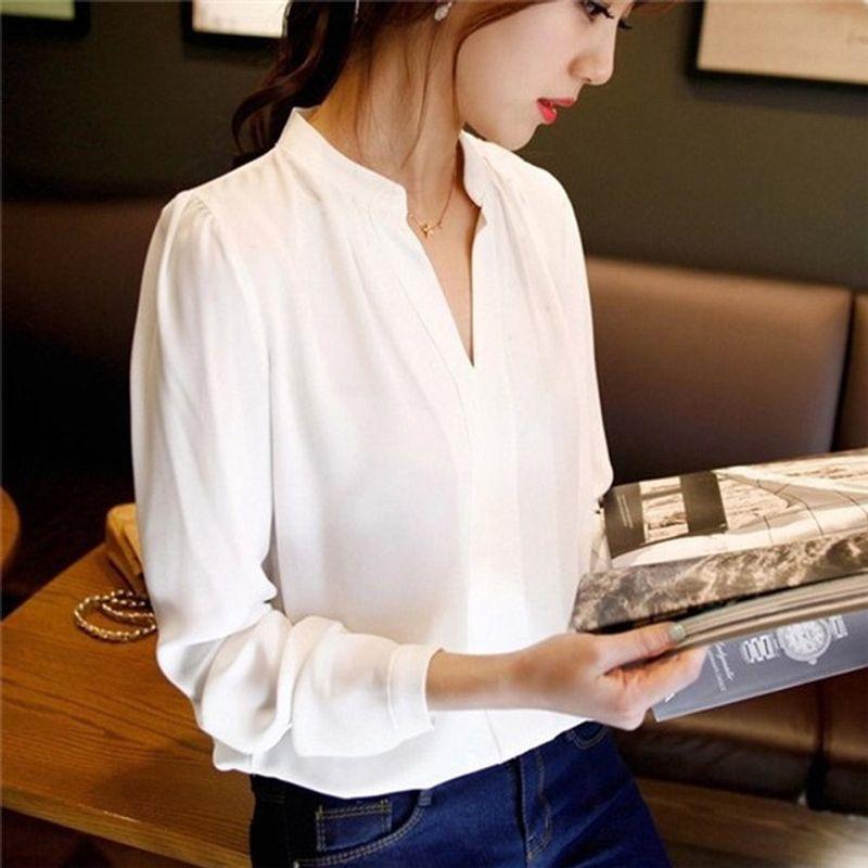 

Long Sleeve Bottoming Shirt Chiffon Shirt Top Long Sleeves Chiffon Shirt Lining white XXL