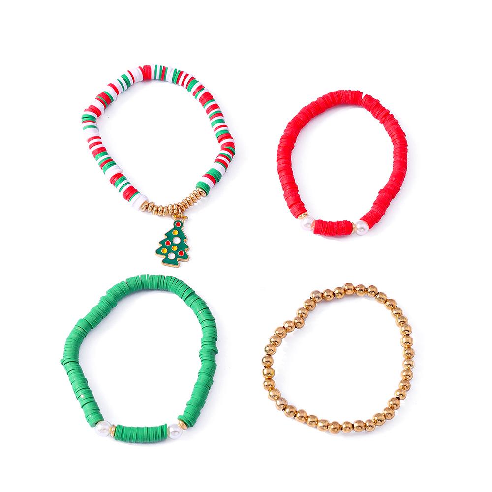 2024 European & American Christmas Beaded Polymer Clay Bracelet Set - Festive Christmas Tree Design