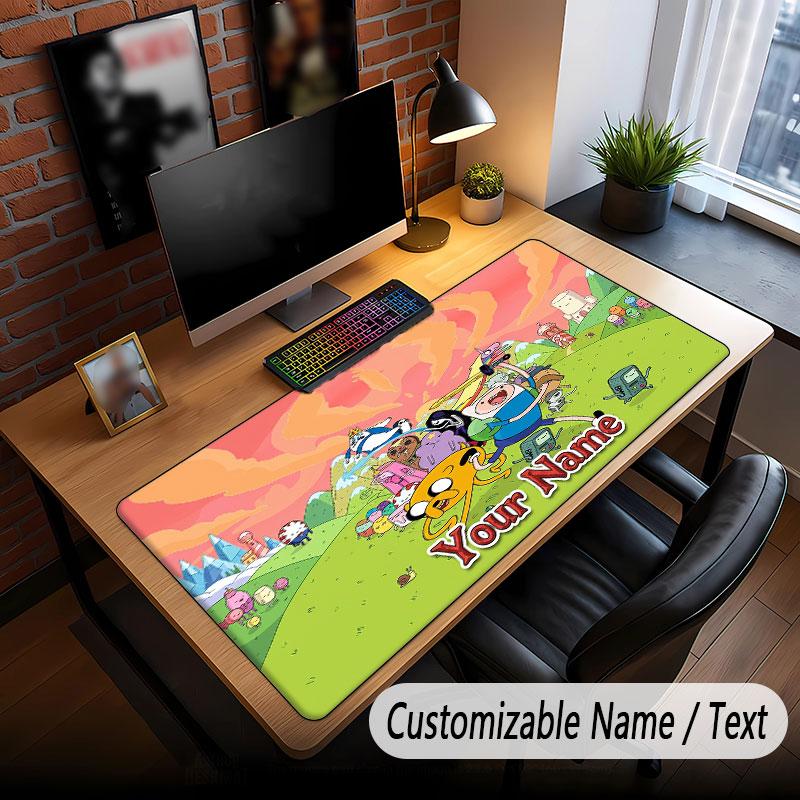 Custom Name Text Big Mouse Pad,Adventure Time cartoon Soft Non Slip Extended Desk Mat For Home Office