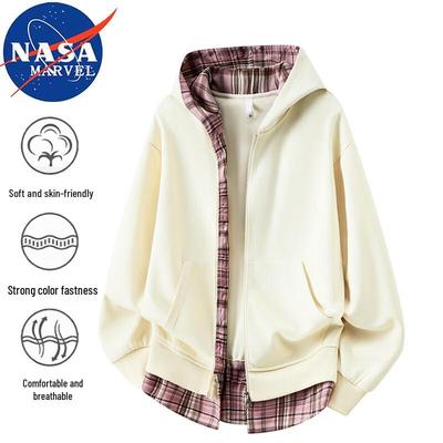 NASA MARVEL Herren Kapuzenjacke mit gefälschtem Zweiteiler, offen zu tragen