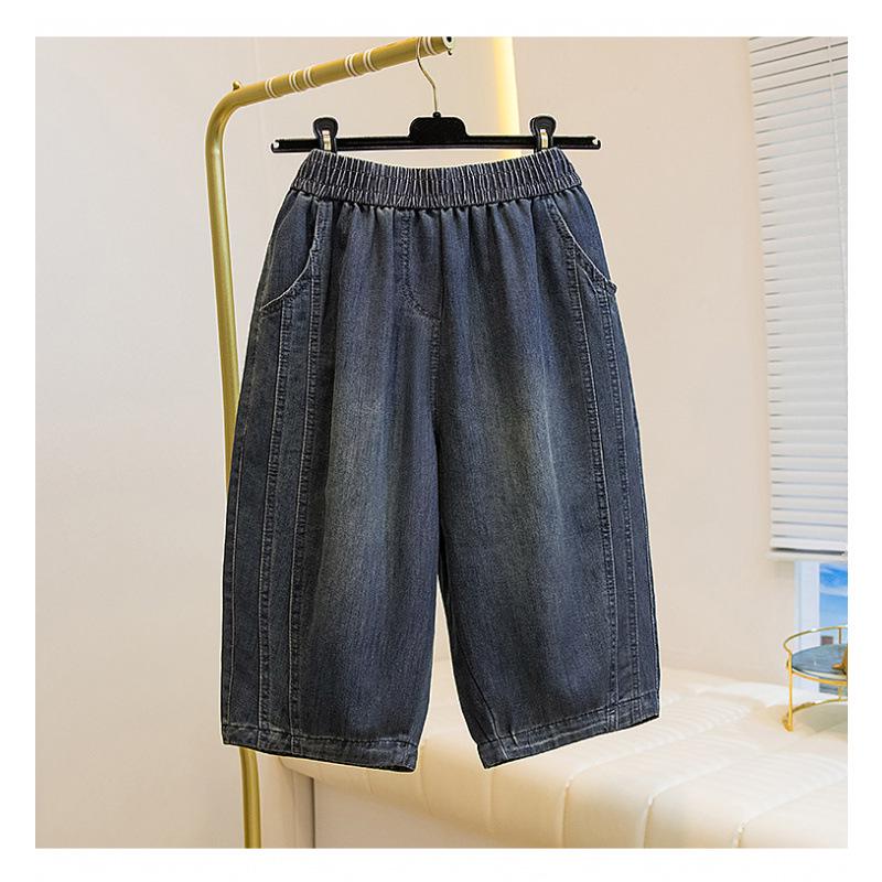 

Versatile Spring Denim Shorts: Six & Seven-point, Wide-leg, Plus Size Options, for Children, Adults, and Students L джинсовий синього кольору