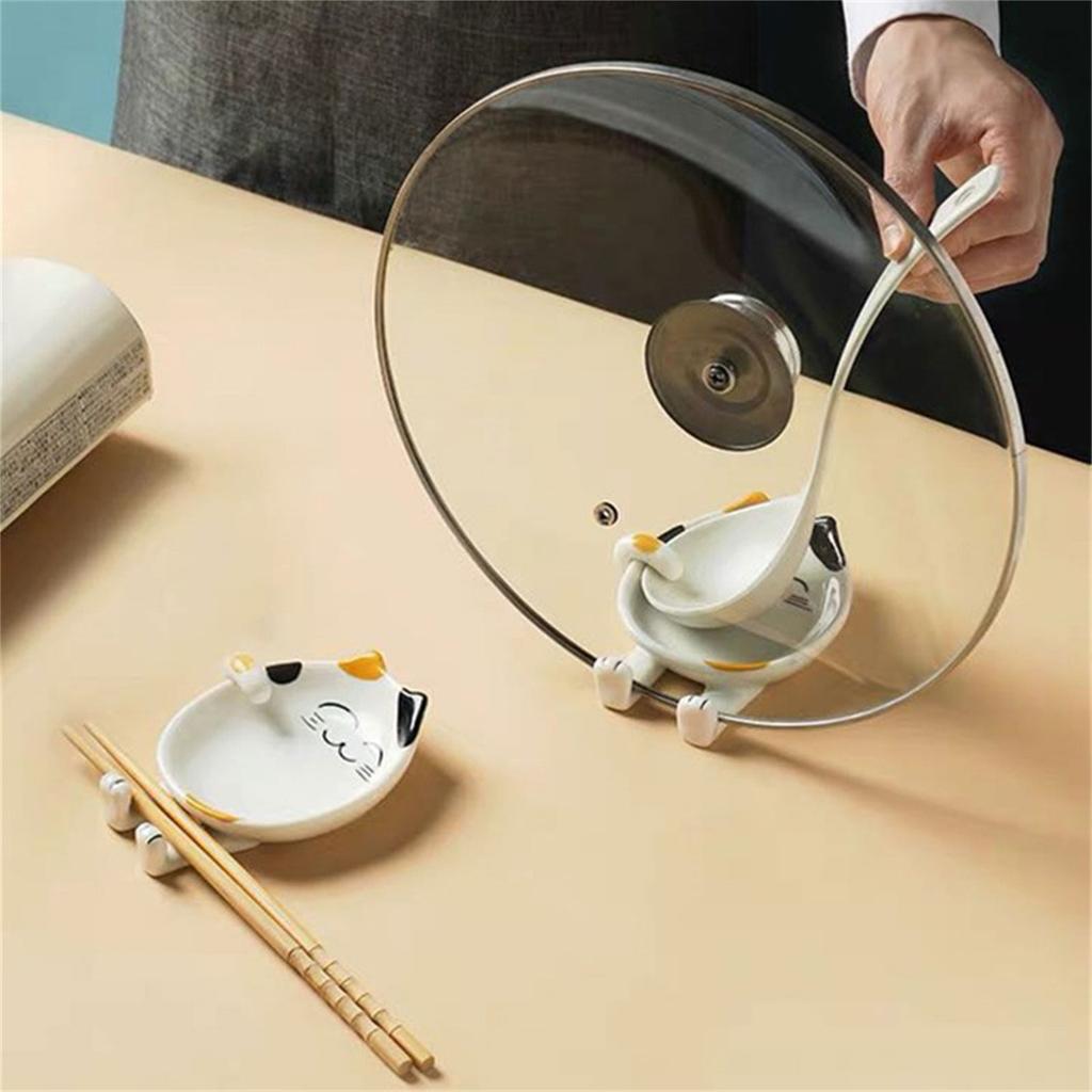 Fun Cartoon Cover Rack Versatile Spoon Rest Novelty Lid Rack Kitchen Gadget Holder Ceramic Material for Kitchen Cooking