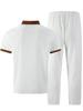 Men's Plaid Color Block Stand Collar Suit - Short Sleeve Shirt and Long Pants Set