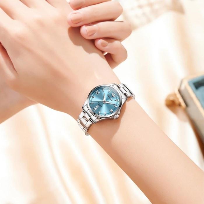 OLEVS Women's Watch Quartz Stainless Steel Band Classic Dial Luminous 30m Waterproof Business Watch Blue-3688