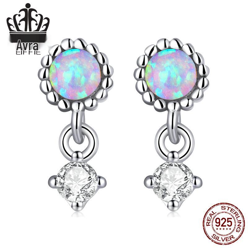 Everlove Care Bear Sterling Silver S925 Heart-Shaped Pink Zircon Opal Stud Earrings & Pendant Necklace Set.