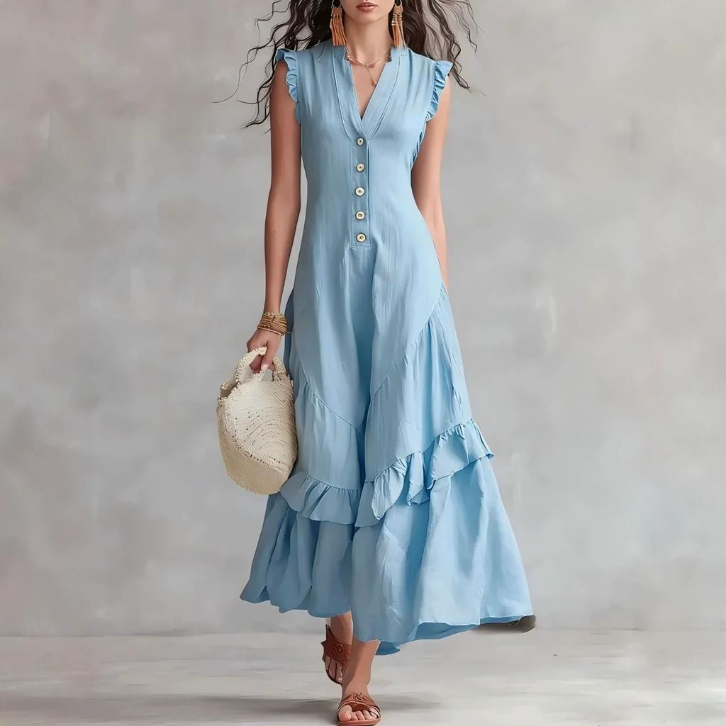 New Summer Arrival Elegant and Minimalist Asymmetrical Cotton-Linen Sleeveless Dress for Women