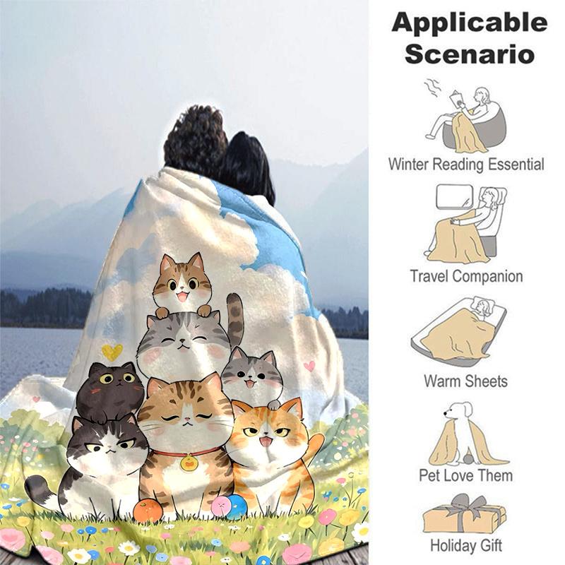 1pc Seven Happy Cats Blanket Soft Throw for Home Decor, Gift Idea, Living Room, Travel, Camping, Car Blankets