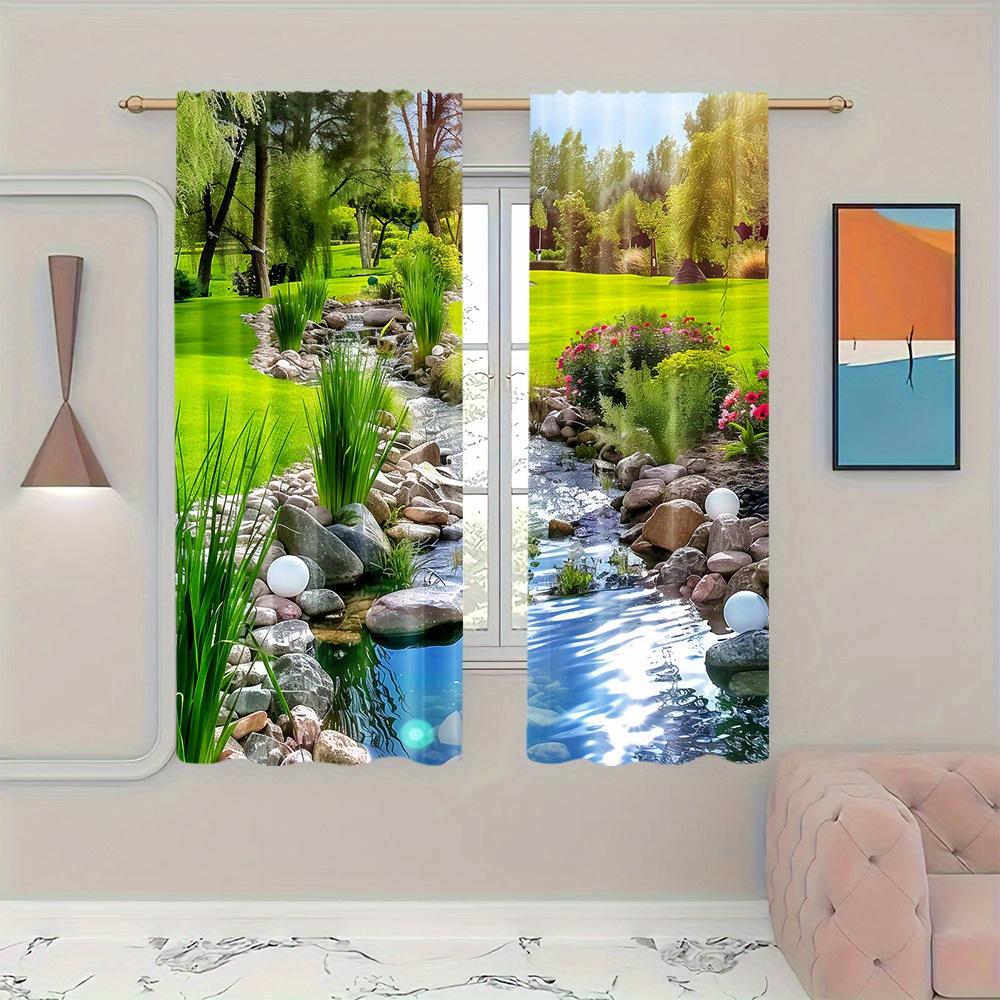 Park Nature Four Seasons Landscape Semi-Blackout Curtains 2Pcs Art Deco Drapes Rod Pocket Decoration for Bedroom Kitchen Blinds
