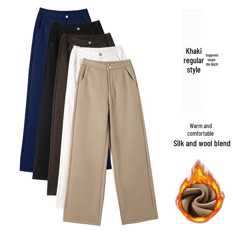 

2025 Plus Size Fleece-Lined Wool Blend Wide-Leg Pants for Women - Warm, Slimming Autumn/Winter Casual Pants XXL