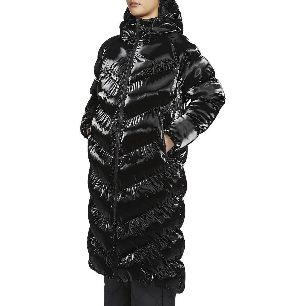 Nike Sportswear Therma-FIT Loose Hooded Shiny Warm Zip-Up Cotton Jacket Women Jackets Black FV7828-010