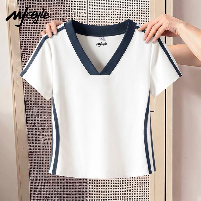 MJ STYLE Women s Contrast V-Neck Short Sleeve T-Shirt XL