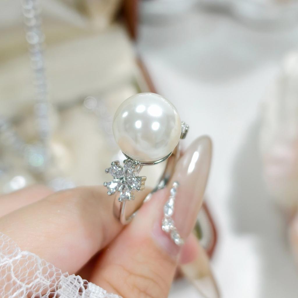 Luxury Natural Freshwater Pearl Bridal Jewelry Sets For Women Fashion Shiny Snowflake Zircon Earrings Necklace Ring Jewelry Gift