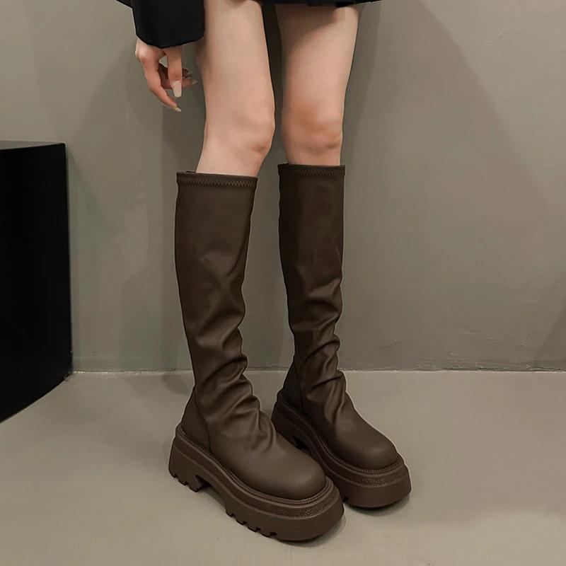 High Heeled Knee Length Boots for Women's Winter New Thick Soled Shoes, Square Toe Suede Women's Fashion Boots