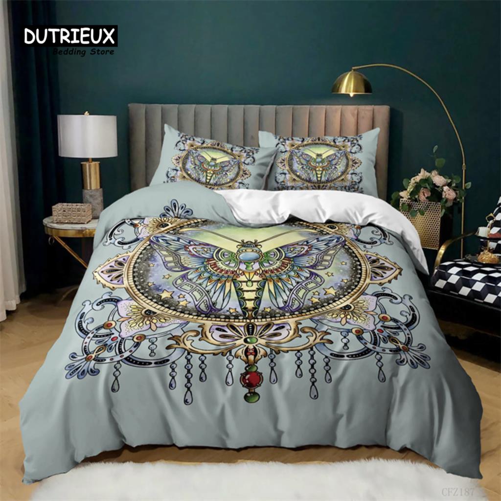 Butterfly Duvet Cover Europe Geometric Moth Bedding Set Queen Size For Kids Boys Girls Teens Mystic Fantasy Room Dorm Decorative