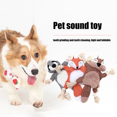 Pet Toy Plush Fox Raccoon Squirrel Shape Dog Chew Toy Interactive Pet Squeak Toy Bite-Resistant Teeth Cleaning Playing Toy for Cats Dogs