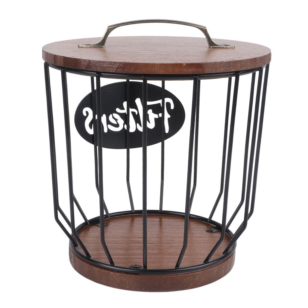 Rustic Coffee Filter Holder with Lid Coffee Filter Storage Container Coffee Pod Holder for Counter Coffee Bar Accessories Decor
