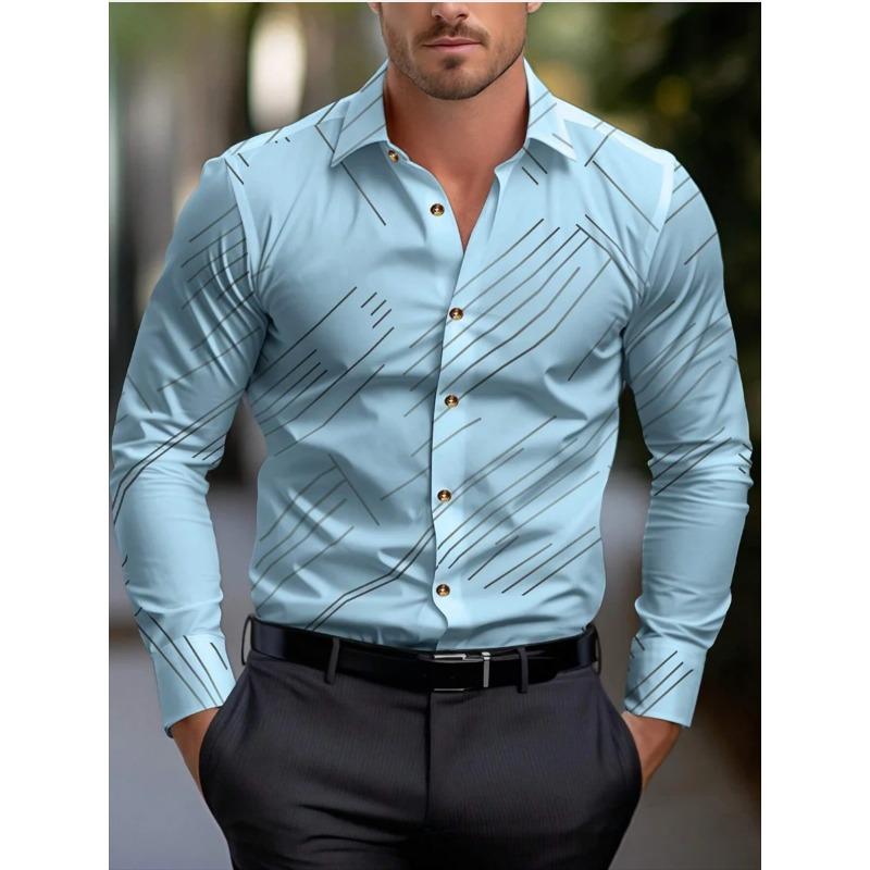 Suit shirt pink black white casual outdoor solid color striped comfortable soft lapel men s tops office plus size S