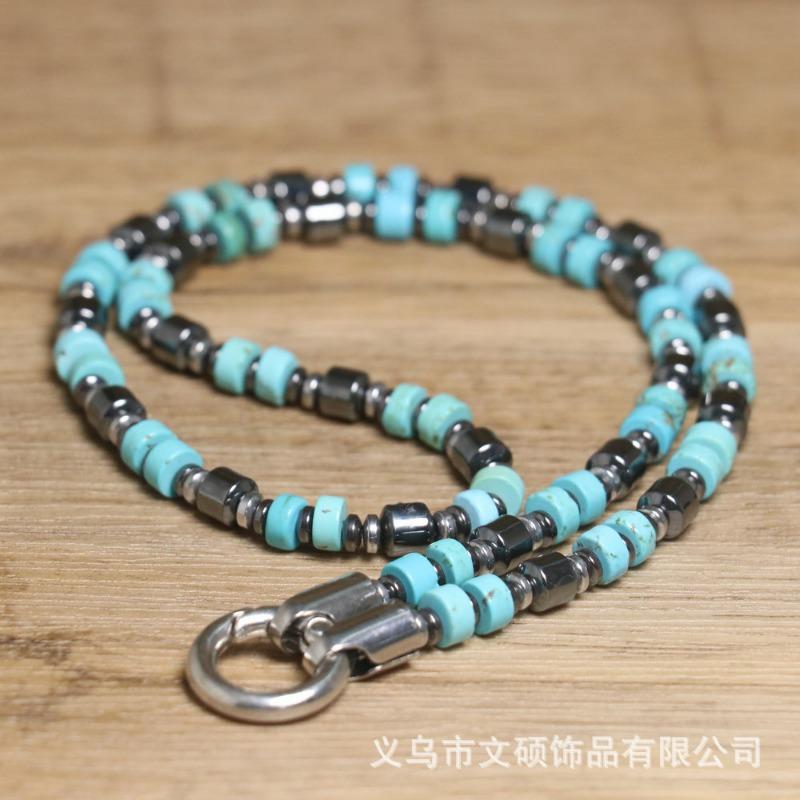 Turquoise Hematite Double Strand Necklace – Boho Tribal Jewelry, Protection Grounding Gift for Men Women