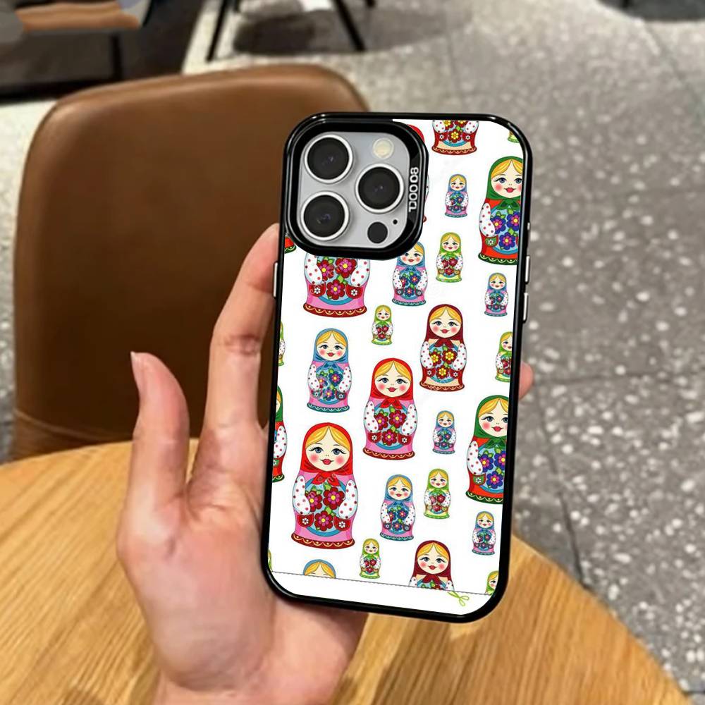 R-Russian Doll Matryoshka Phone Case For iPhone17,16,15,14,13,12,11 Plus,Pro Max Colored Silver Plated Inside Cover iPhone14Pro