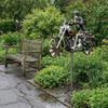Garden Wind Spinner, Green Tractor Motocycle Fighter Jet Windmill Stake with Rotating Wheels for Patio Yard Garden,Unique Outdoor Sculptures Ornament