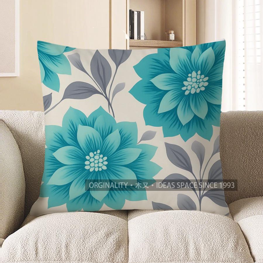 Home Decor Blue And White Floral Pattern Throw Pillow Cover Pattern Cushion Cover Suitable For Sofa Bedroom Car Pillow Cover