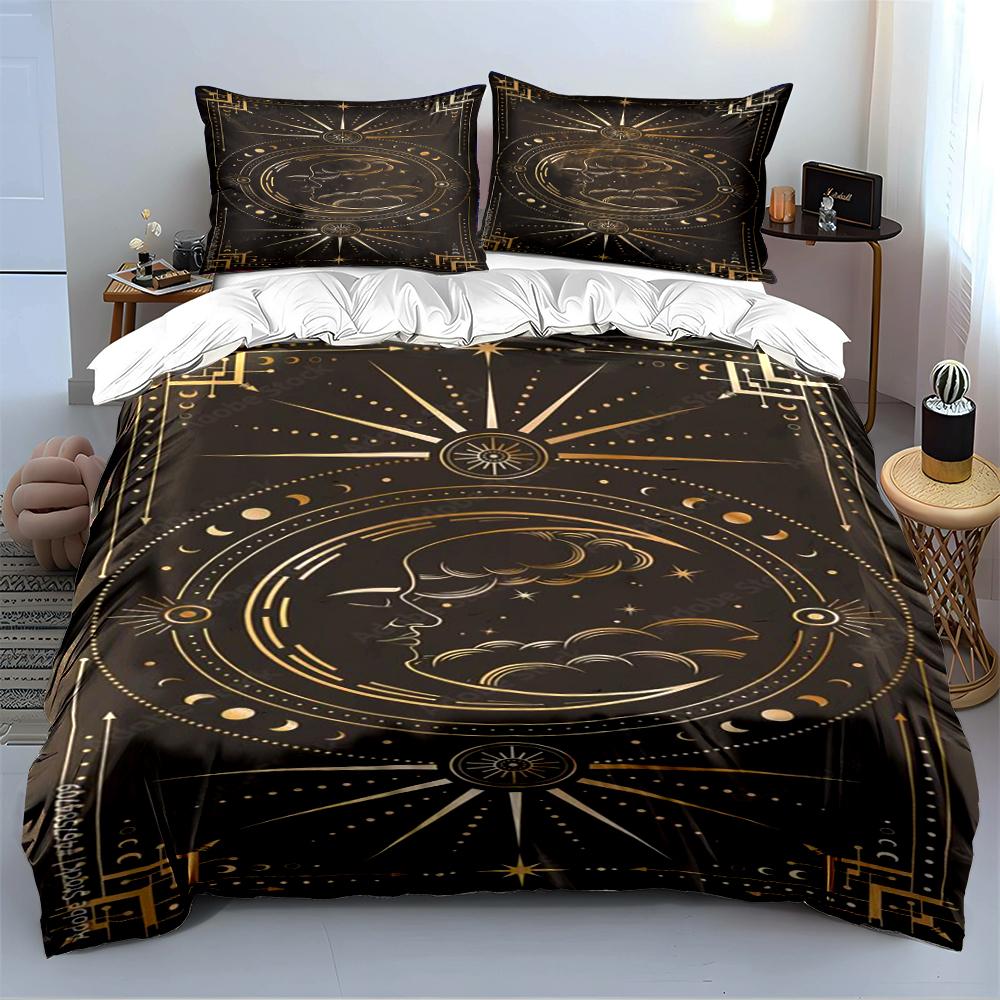 Moon and Stars Black Cosmic Bedding Set Bedding Set (1 Duvet Cover, 2 Pillowcases, Duvet Not Included)