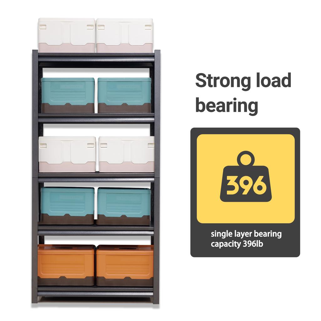 5-Tier Metal Shelf 650kg Load Capacity, Heavy-Duty Shelf Made of Steel, Height-Adjustable for Garage, Storage & Household, H160cm × B80cm × T40cm