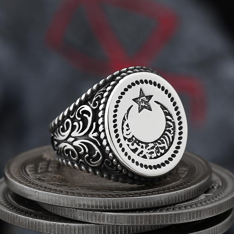 

2024 New 316L Stainless Steel Moon and Star Ring with Pattern Jewelry Fashion Jewelry Good Polished Us Size 7 To 13 7
