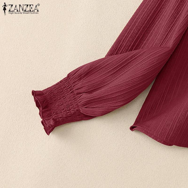 ZANZEA Women CasuaL Stand Collar Solid Color Long Sleeve Blouse