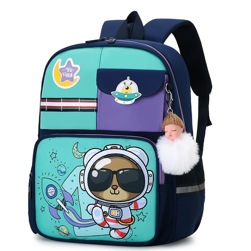 Cute Cartoon Backpack For 1-2 Grade Kids Lightweight Breathable Nylon Material Load Reduction Animal Pattern