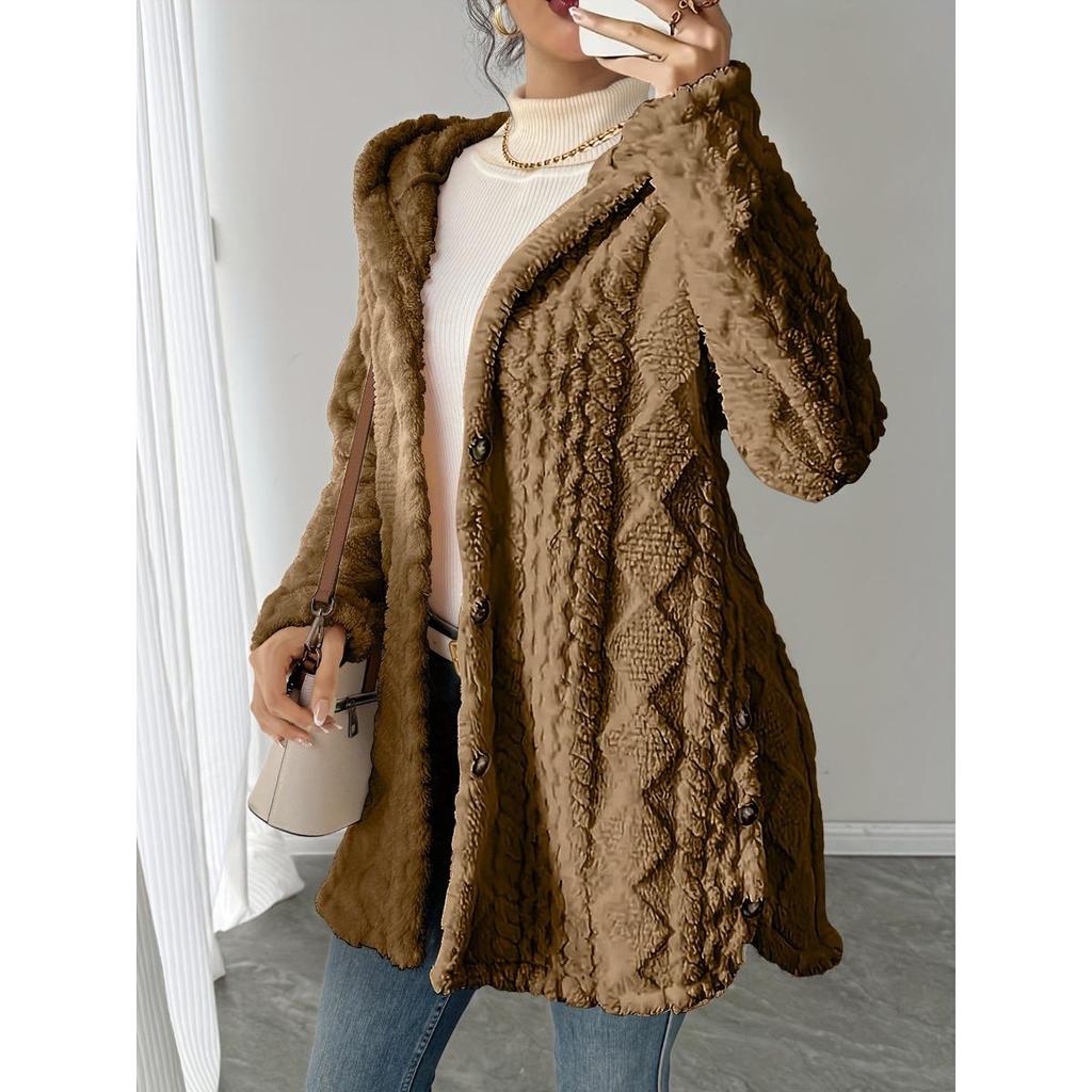 Autumn and Winter Women's Hooded and Velvet Jacket, Double-sided Velvet Cardigan, Long Sleeved Casual Warm Jacket