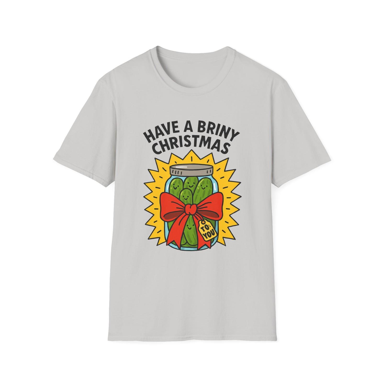 Unisex Softstyle T-Shirt Mens Womens Tees Top Funny Pickle Jar Holiday Gift Bow Christmas Graphic Tee L