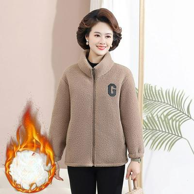 Mother's Autumn Granular Fleece Lamb Wool Jacket Women's Western Style Plus Fleece Sweater Women's Plus Size Casual Jacket Top