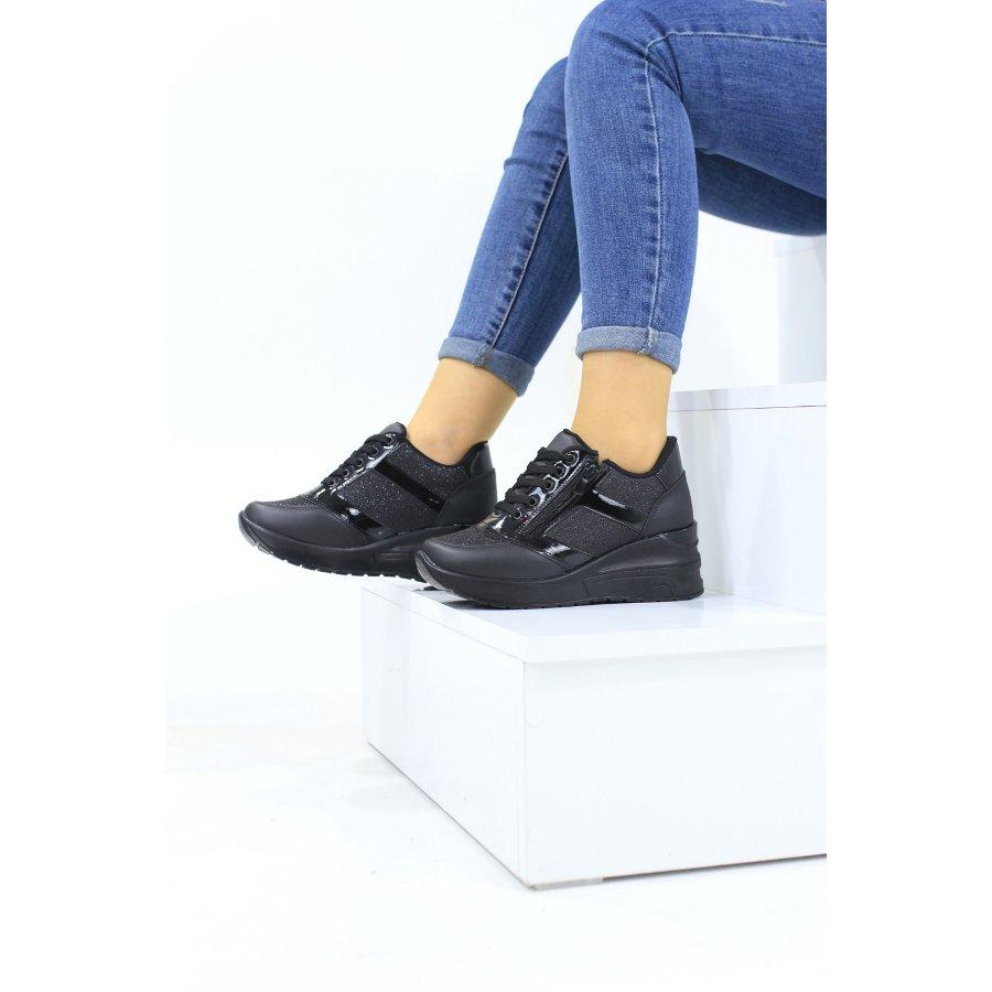 Women's Wedge Heeled Zippered Silvery Sneakers