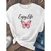 Women "Enjoy Life" Butterfly Print T-Shirt Round Neck Short Sleeve Casual Summer Daily Versatile Top