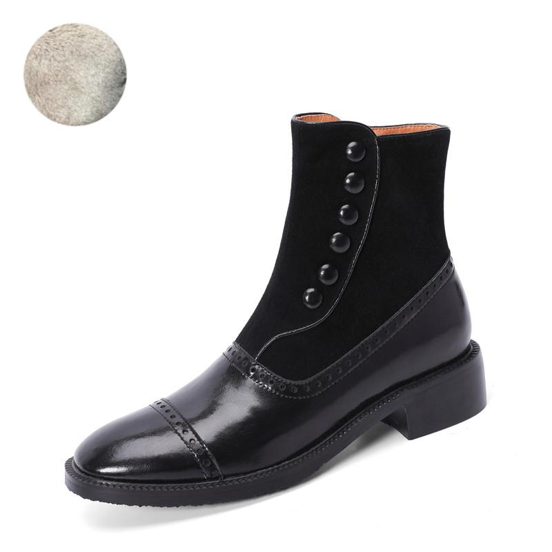 Fashion Hot Square Toe Women Boots Winter Rivet Buckle ZIP Brogues Retro Short Boots Thick Heel Ankle Boots Fashion Flock Women Shoes