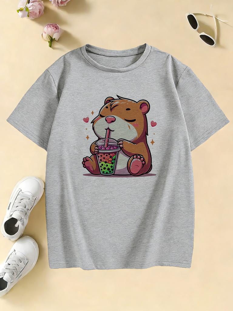 Y2K Clothes Capybara Design T Shirts Manga Kids Childrens Tshirt Boys Girls Summer Spring Casual Top Tee Shirt