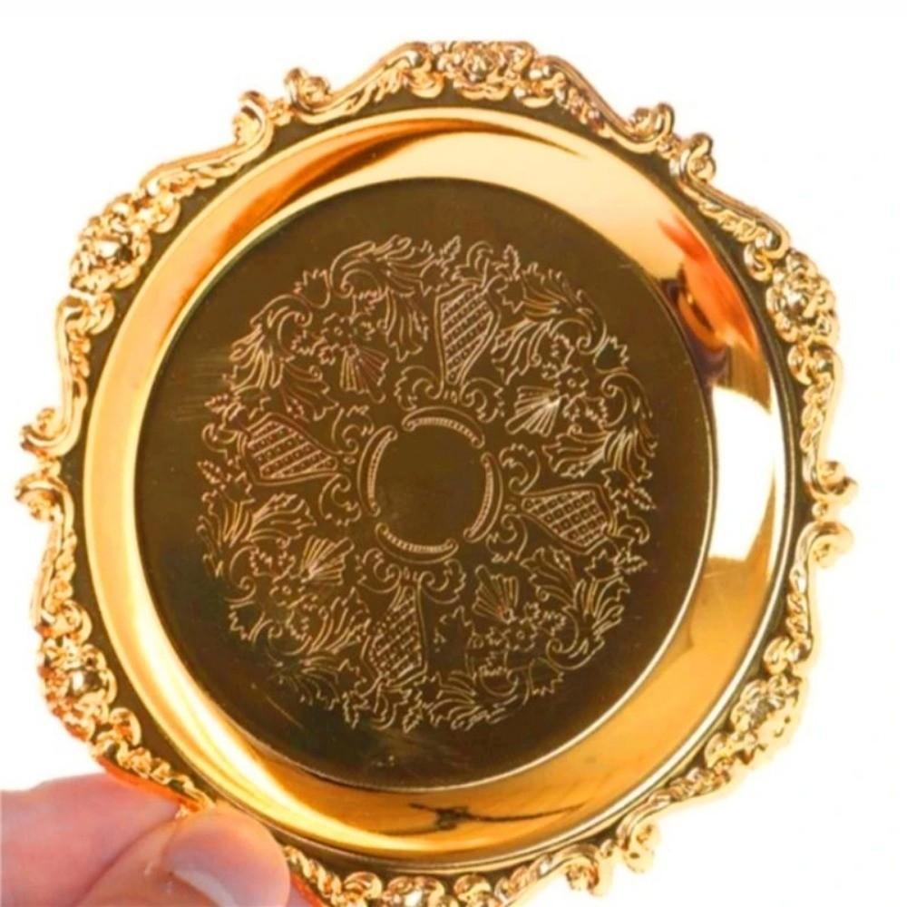 Golden Silver Cake Tray Round Dinner Serving Tray Retro Fruit Snack Plate  Party Decorative