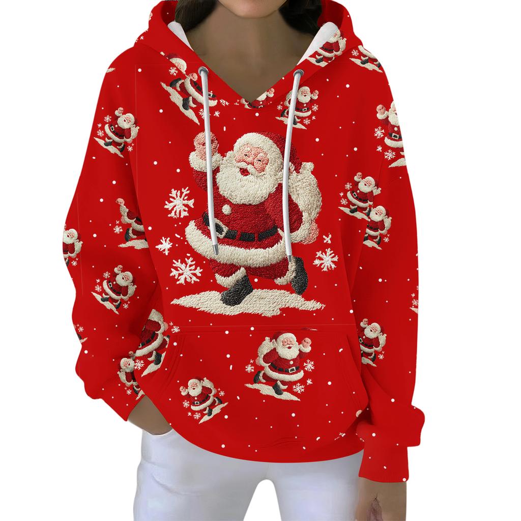 Christmas Hoodies For Women Funny Cute Printed Holiday Sweatshirt Winter Oversized Pullover Tops