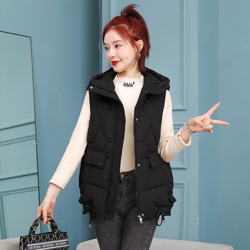 Down Cotton Vest for Women In Spring Fashionable and Warm New Style Internet Celebrity Hooded Horse Clip Short Vest