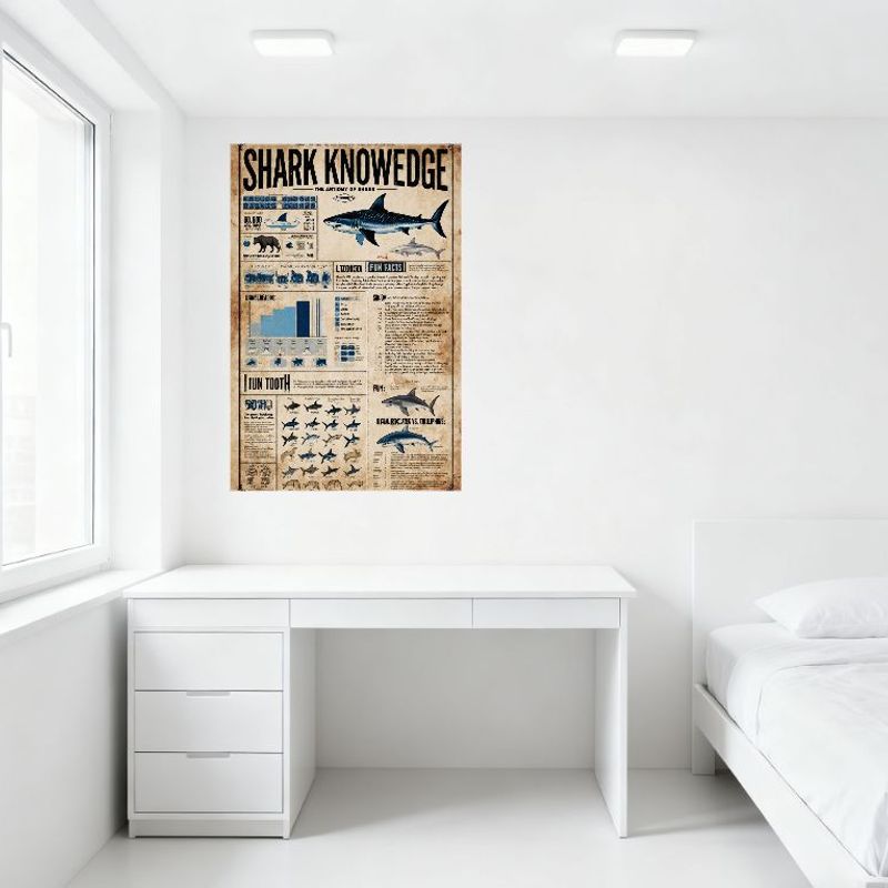 Vintage Shark Knowledge The Anthropy Of Shark Metal Tin Sign - Size Comparison & Fun Facts Retro Wall Art for Bar Cafe Man Cave