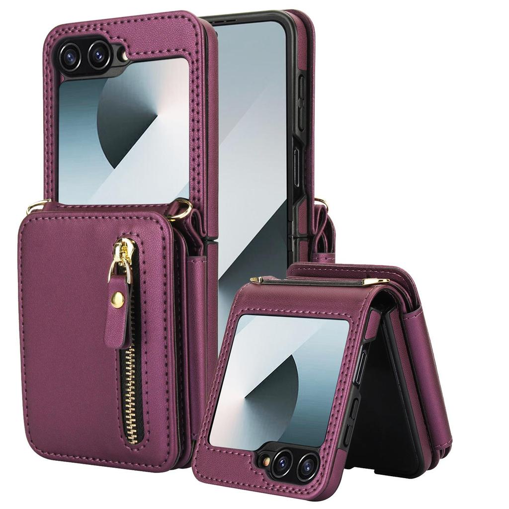 Elegant Foldable Crossbody Case for Samsung Z Flip 7 with Zipper Coin Purse and Card Holder