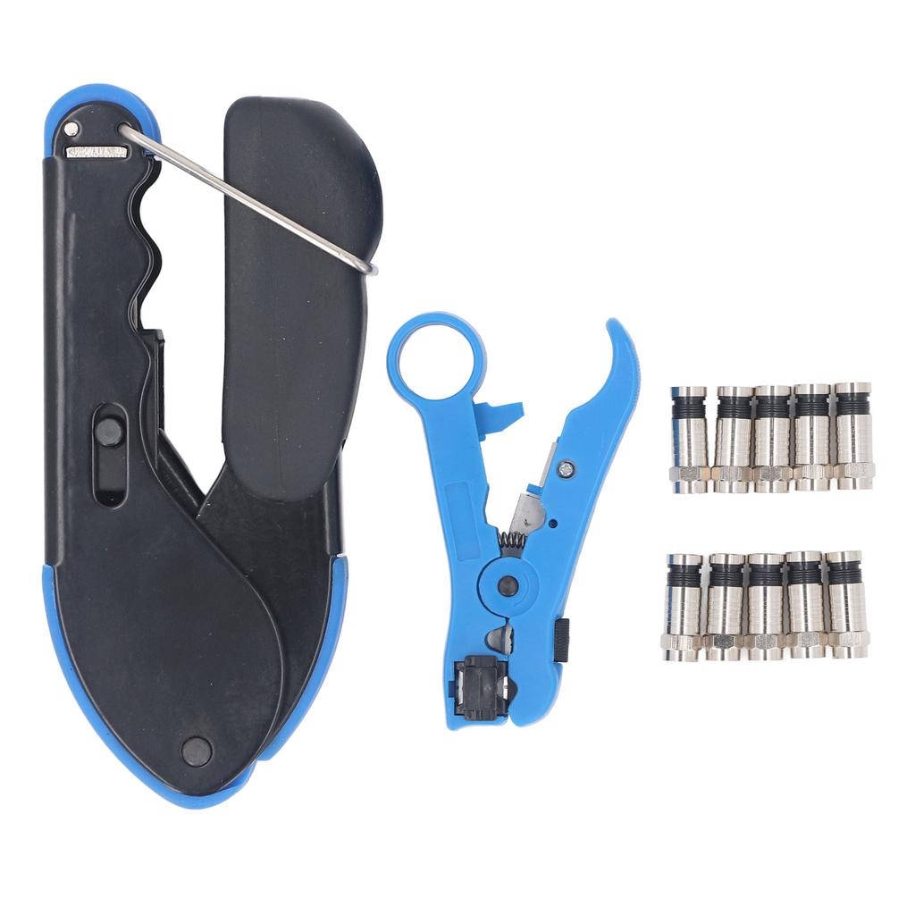 Coaxial Cable Crimper Wire Stripper with 10PCS Compression F Connector Coax Cable Compression Tool