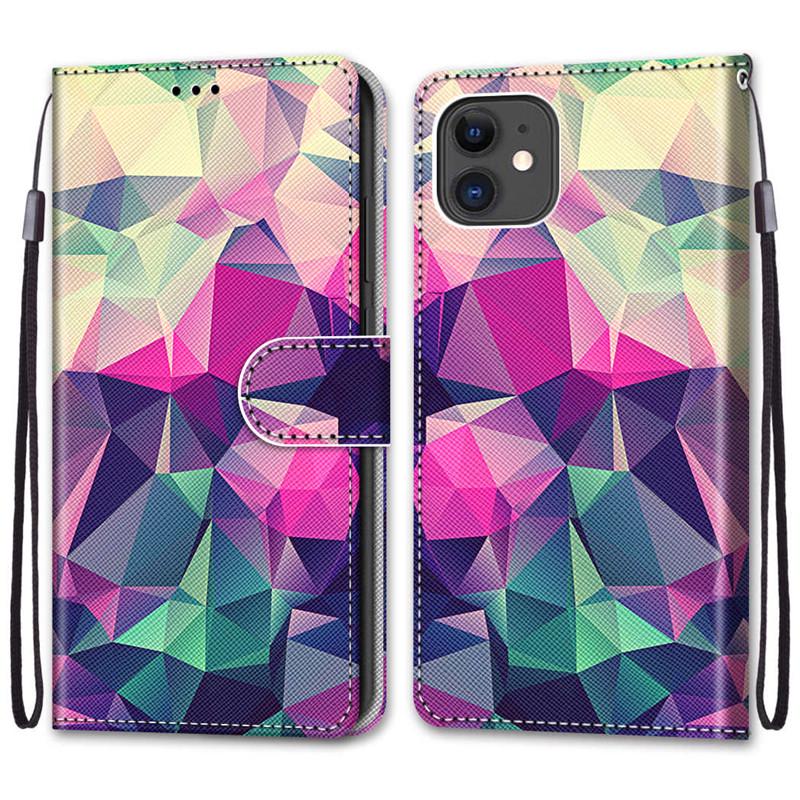 Motemalt mønsterdeksel Lanyard Flip Lærveske til iPhone Samsung Huawei Honor Xiaomi Redmi OPPO Realme Moto Asus