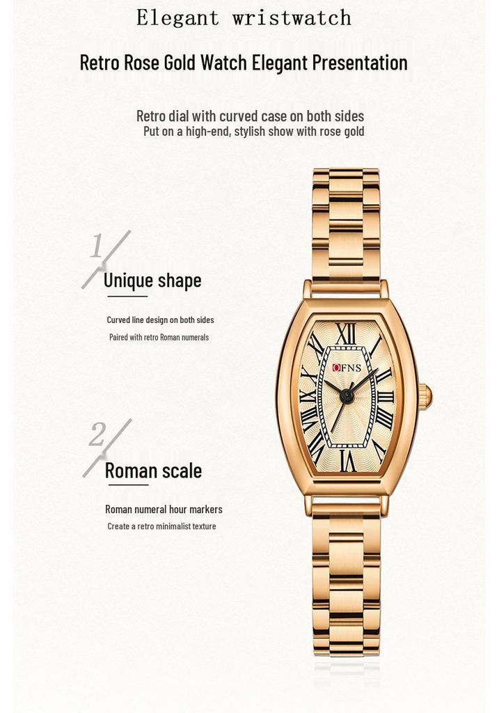OFNS Women's Artistic Retro Barrel-Shaped Quartz Watch with Roman Numerals